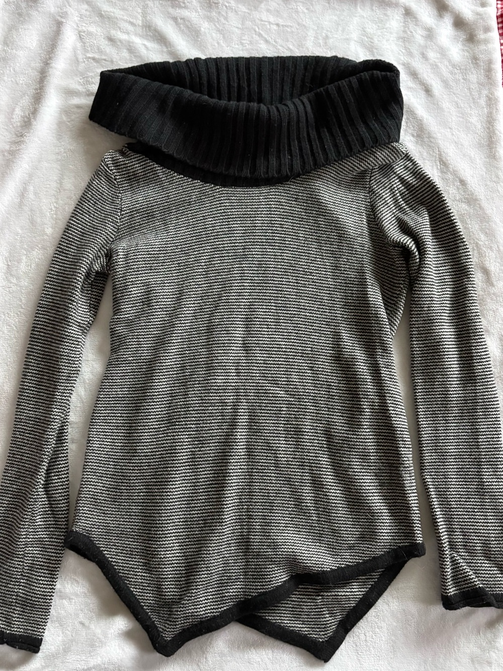 Express Black and White Ribbed Cowl Neck Asymmetrical Hem Sweater